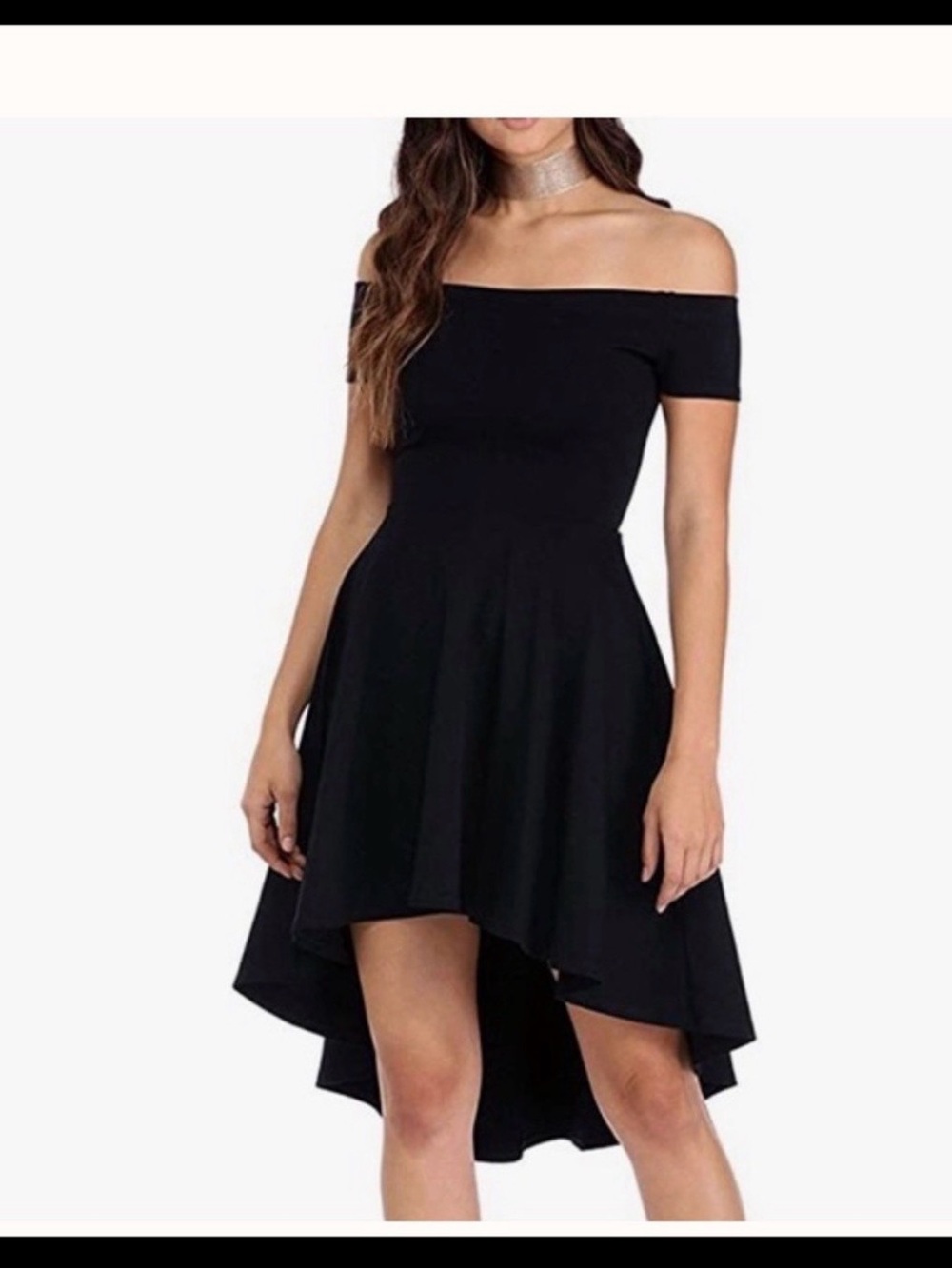 Off-Shoulder Black Mini Dress with Flared Skirt